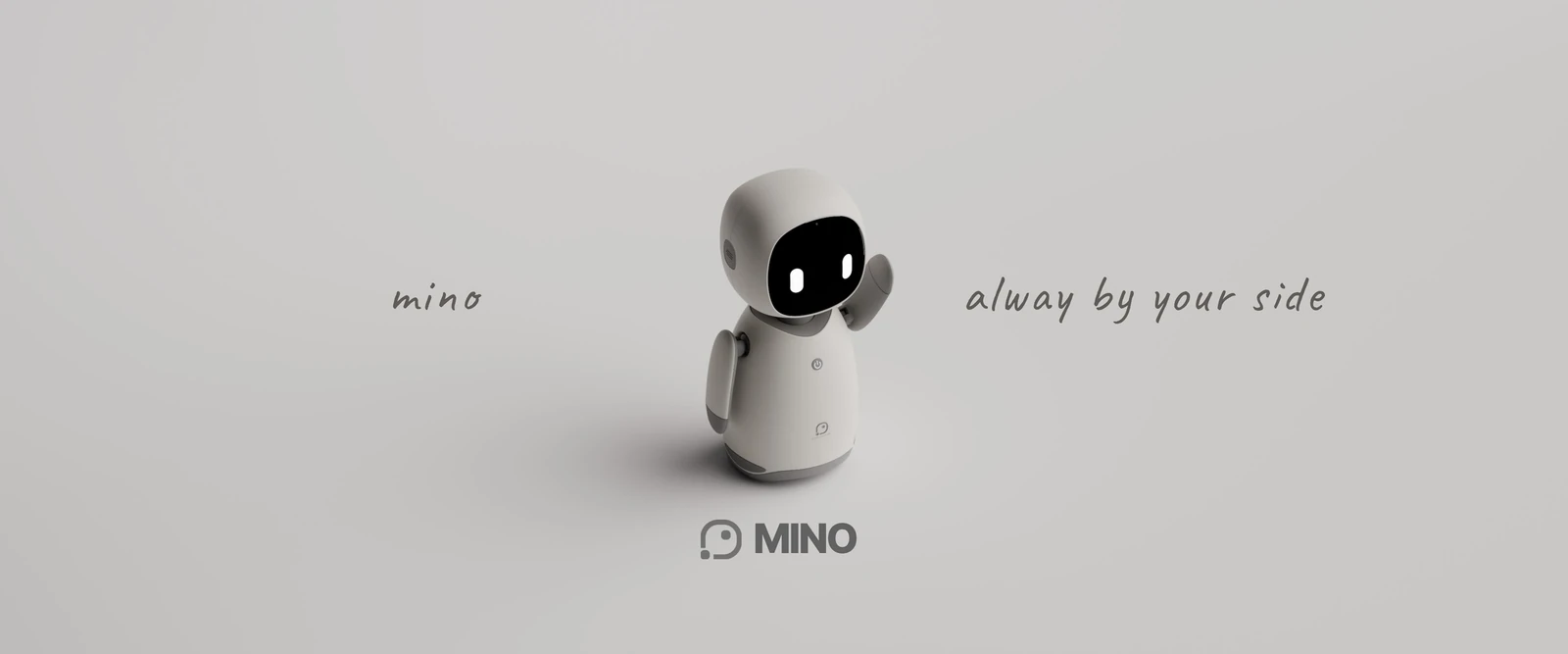 Mino desktop companion robot with the phrase always by your side